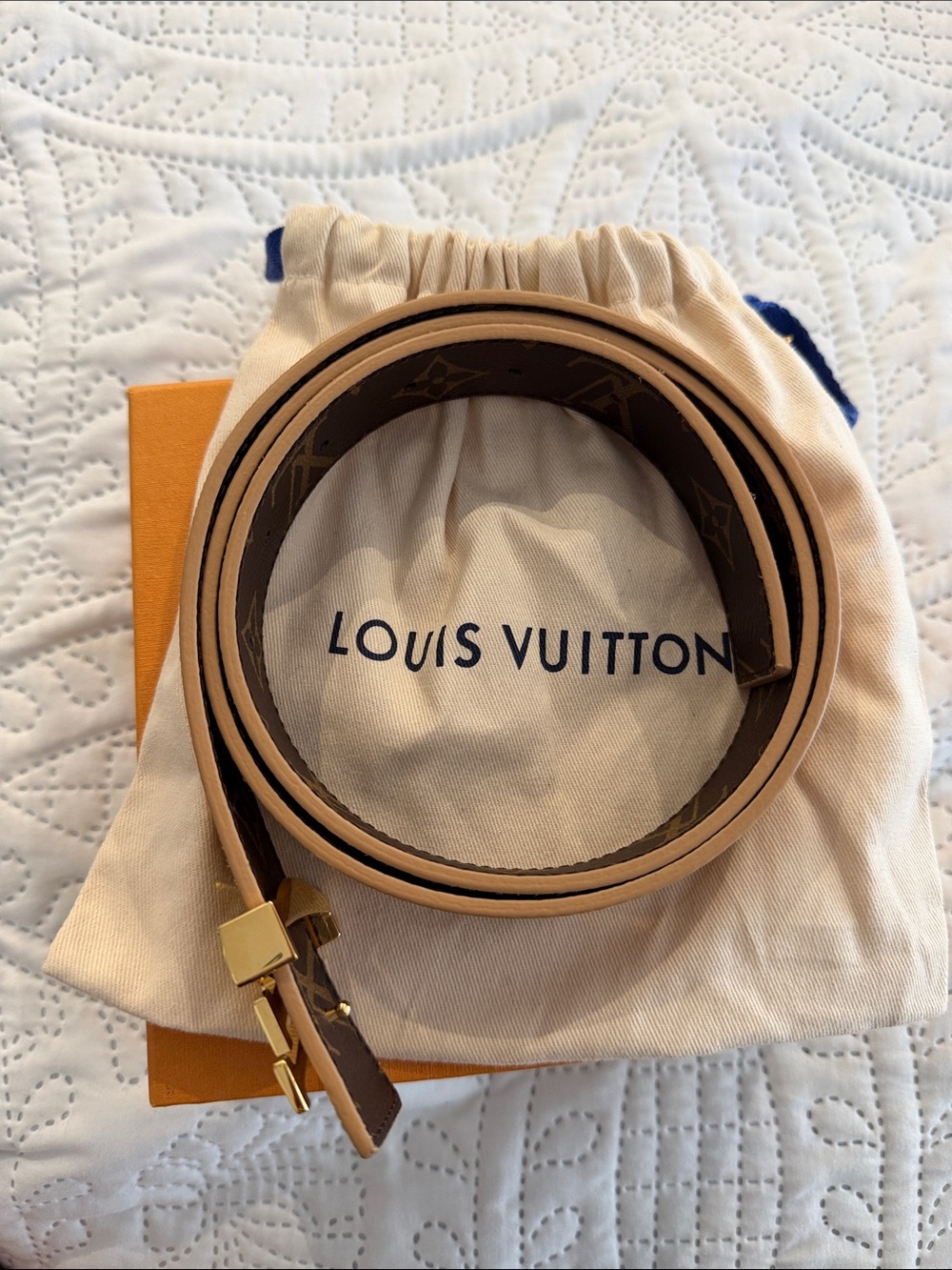 Louis Vuitton Monogram Leather Belt - Brown & Natural Trim with Gold Hardware